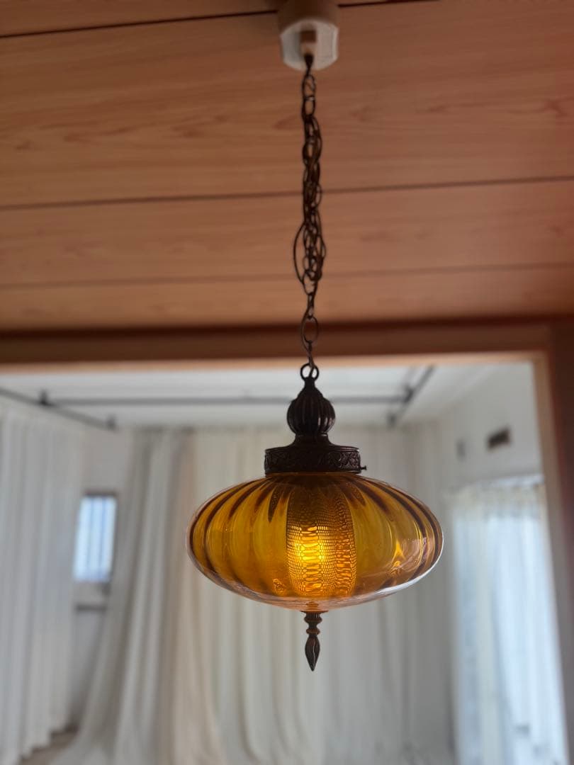 ヴィンテージ アンバーガラス ペンダントライト　アメリカアンティーク