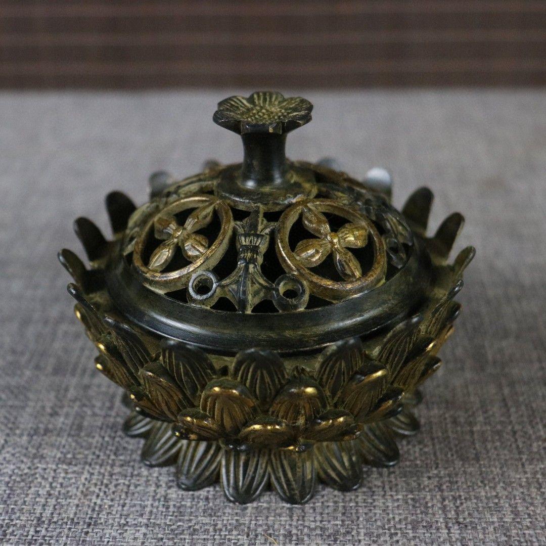 銅器 香炉 蓮華香炉 沈香檀香炉 香道具 装飾品 工芸品 置物
