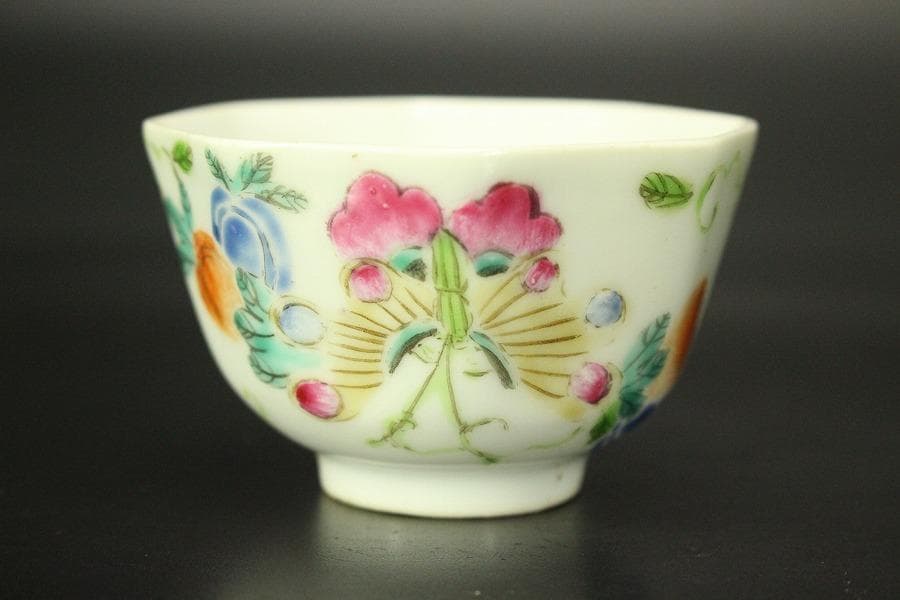 中国美術 煎茶 色絵碗 六客(ZE509)