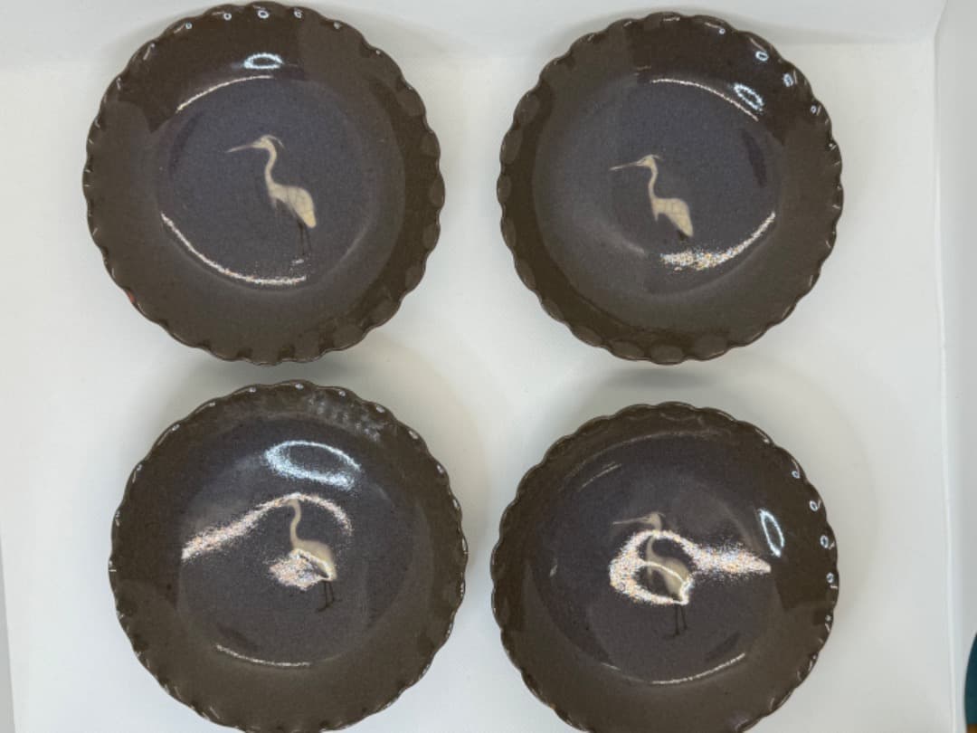 白鷺サギ絵皿(現川焼) ４客