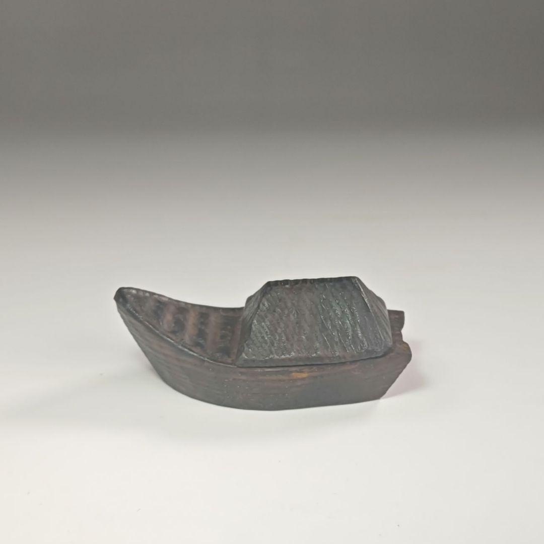 ウ306 香合『隆弘峯作』『屋形舟　香合　木彫　共箱』茶道具