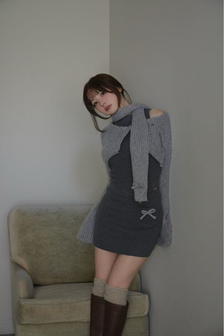ワンピース Zoff muffler knit set up color gray