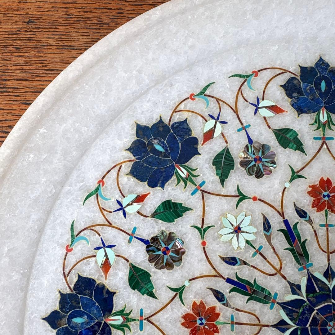 アグラ タージマハル 大理石 石象嵌 プレート 唐草模様 伝統工芸 インド