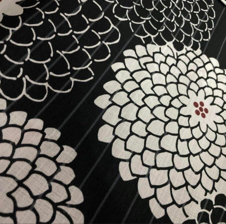◆ノー皺加工最高級カルキュロ◆黒狢菊古典浴衣◆しわにならない浴衣