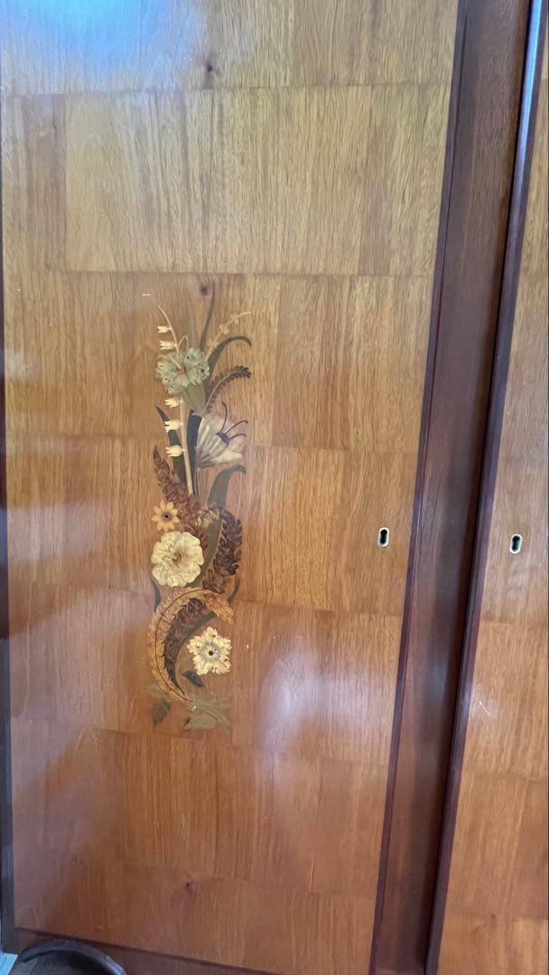 アンティーク 花象嵌 キャビネット タンス 木製