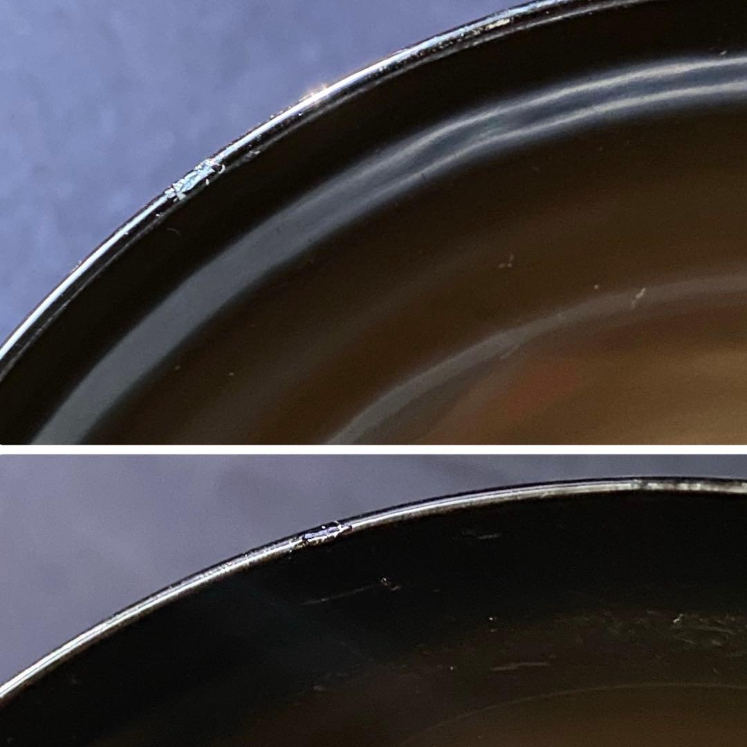 大正時代物・骨董　天然木製黒色漆器椀　金蒔絵・風景画に松葉　菓子椀・雑煮椀　三客