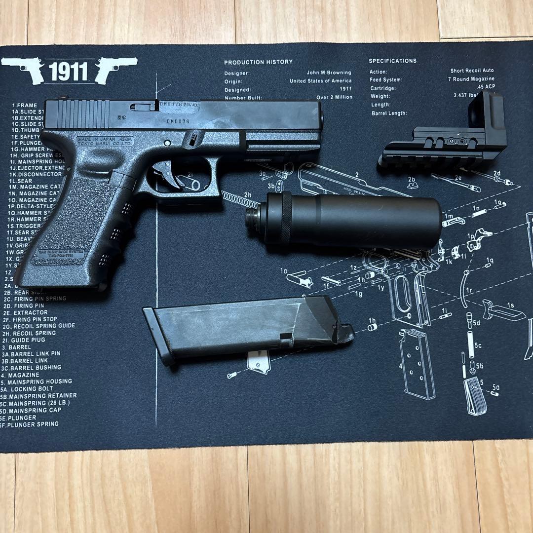 東京マルイGLOCK17 Gen3ガスガン サプレッサー、フロントキット付き