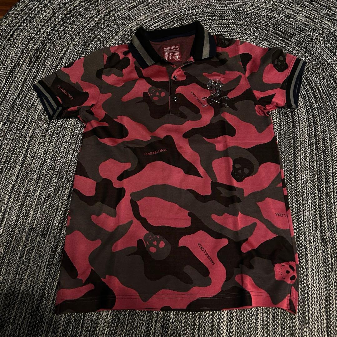 MARK&LONA 迷彩ピンク ドクロ ポロシャツ