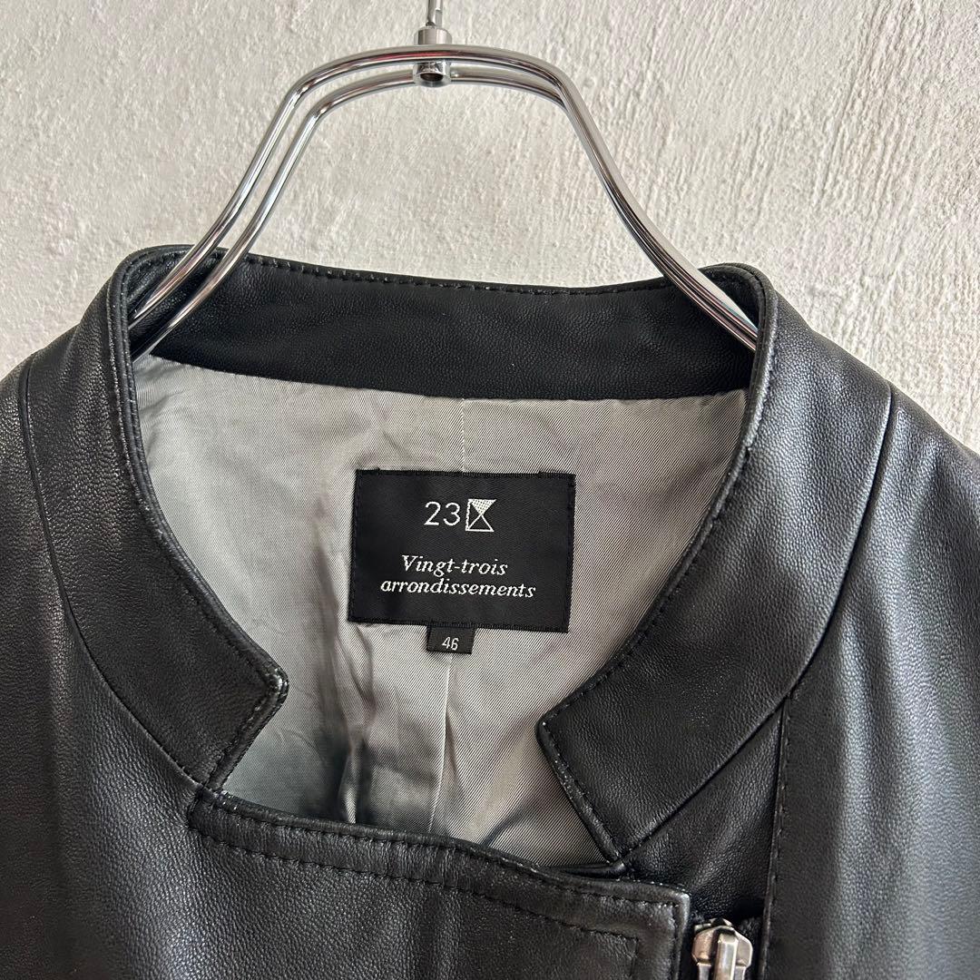 美品 23区 大きいサイズ スタンドカラー ライダースジャケット レザー 46