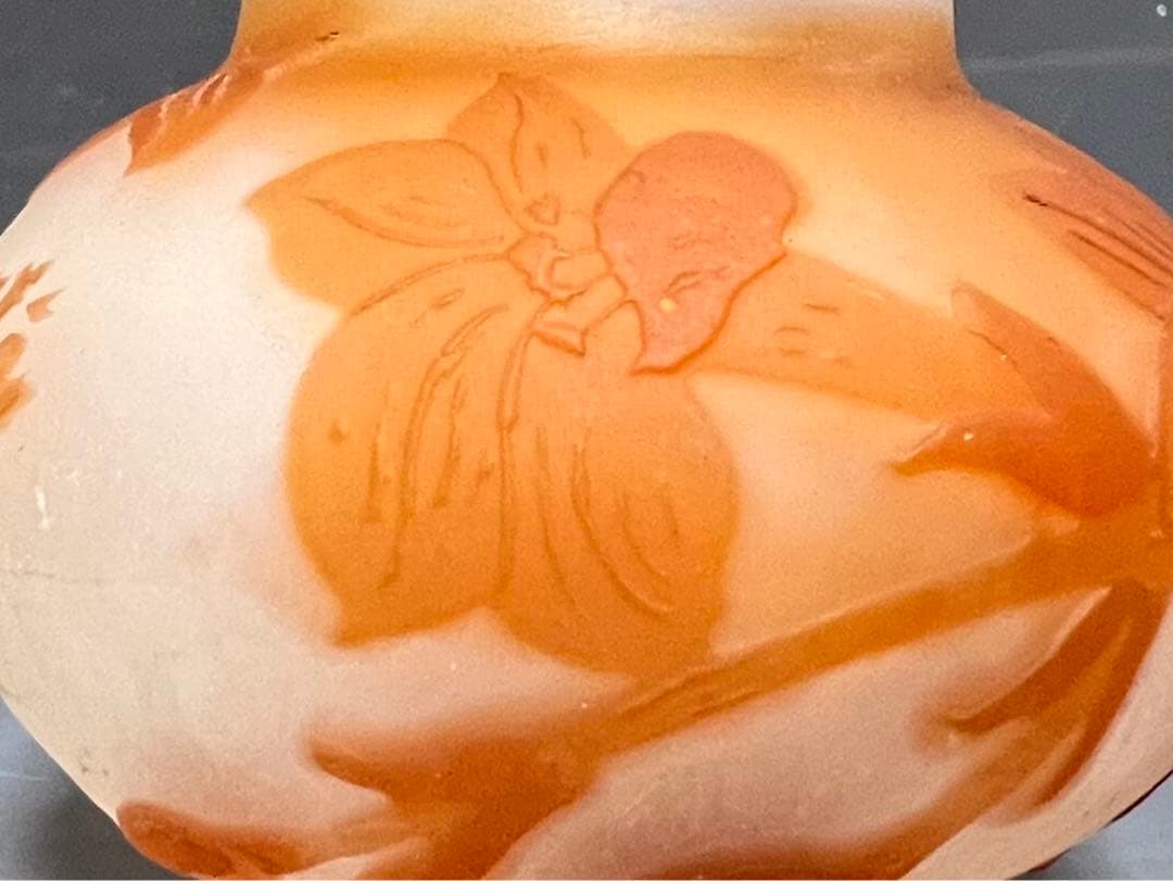 エミール・ガレ草花文 小瓶 被せガラス【本物保証】1900年頃