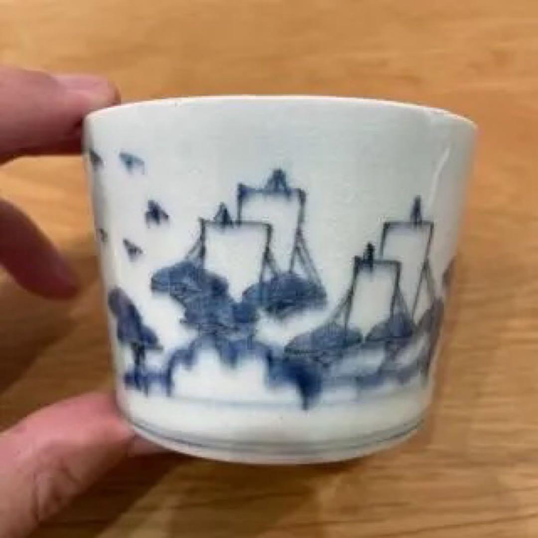 古伊万里　蕎麦猪口　帆船