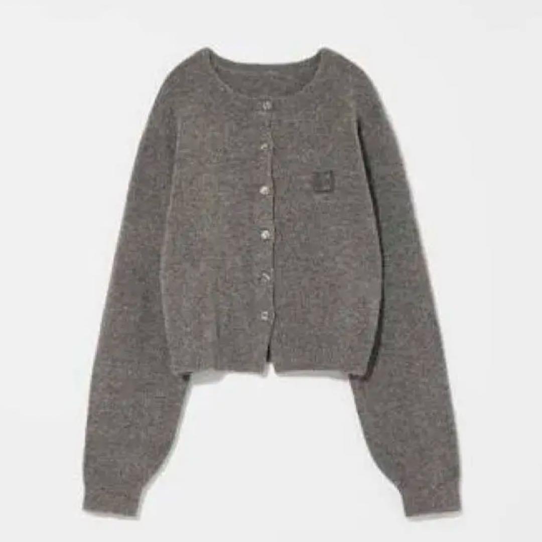 トップス eaphi compact logoknit cardigan gray