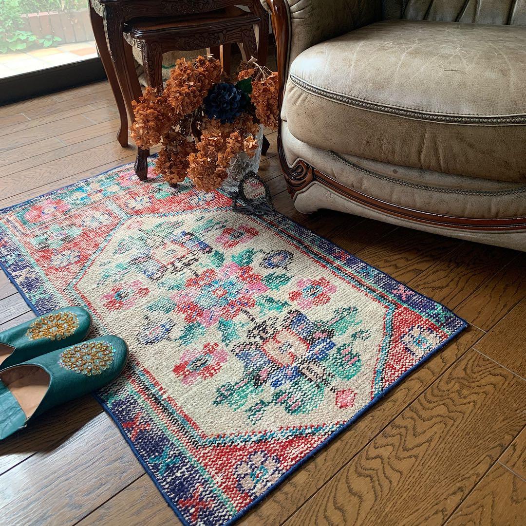 トルコヴィンテージラグ　テラコッタレッド　99×56 シャビー　ざっくり手織り