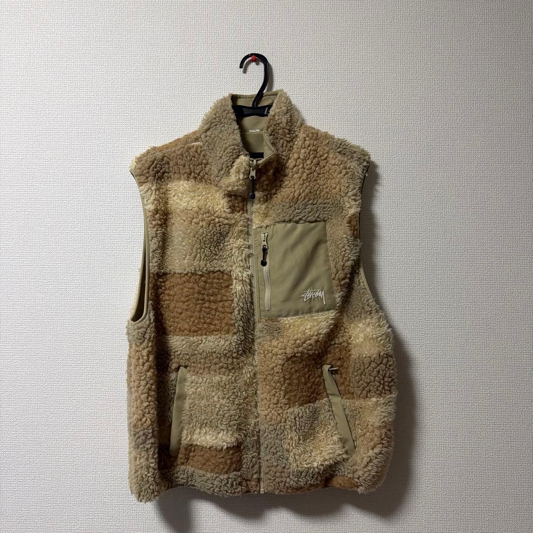 STUSSY ステューシー ボアフリース ベスト ベージュ カラーブロック