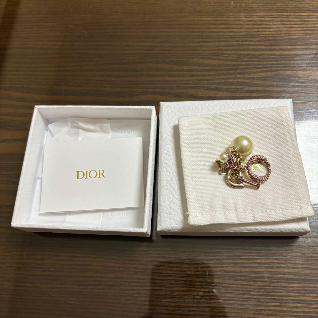 ［美品］ディオール　トライバル　ピアス　パール　ロゴ　ラインストーン　シングル