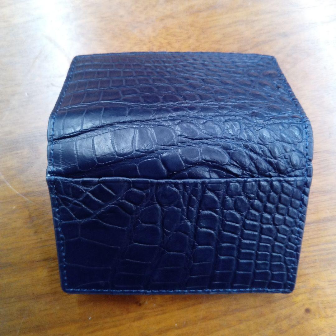 ネイビー　クロコダイル　クロコ　名刺入れ　カードケース　本革