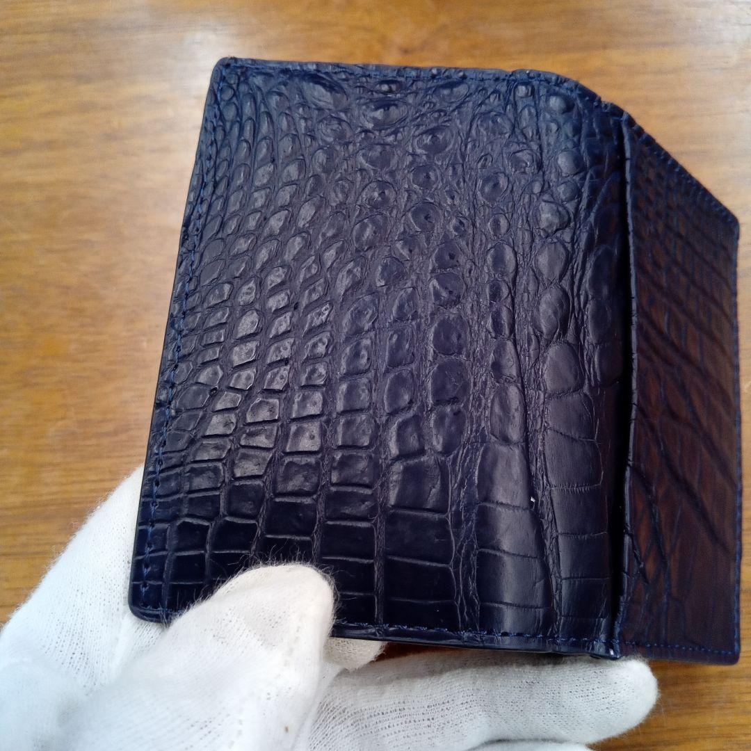 ネイビー　クロコダイル　クロコ　名刺入れ　カードケース　本革
