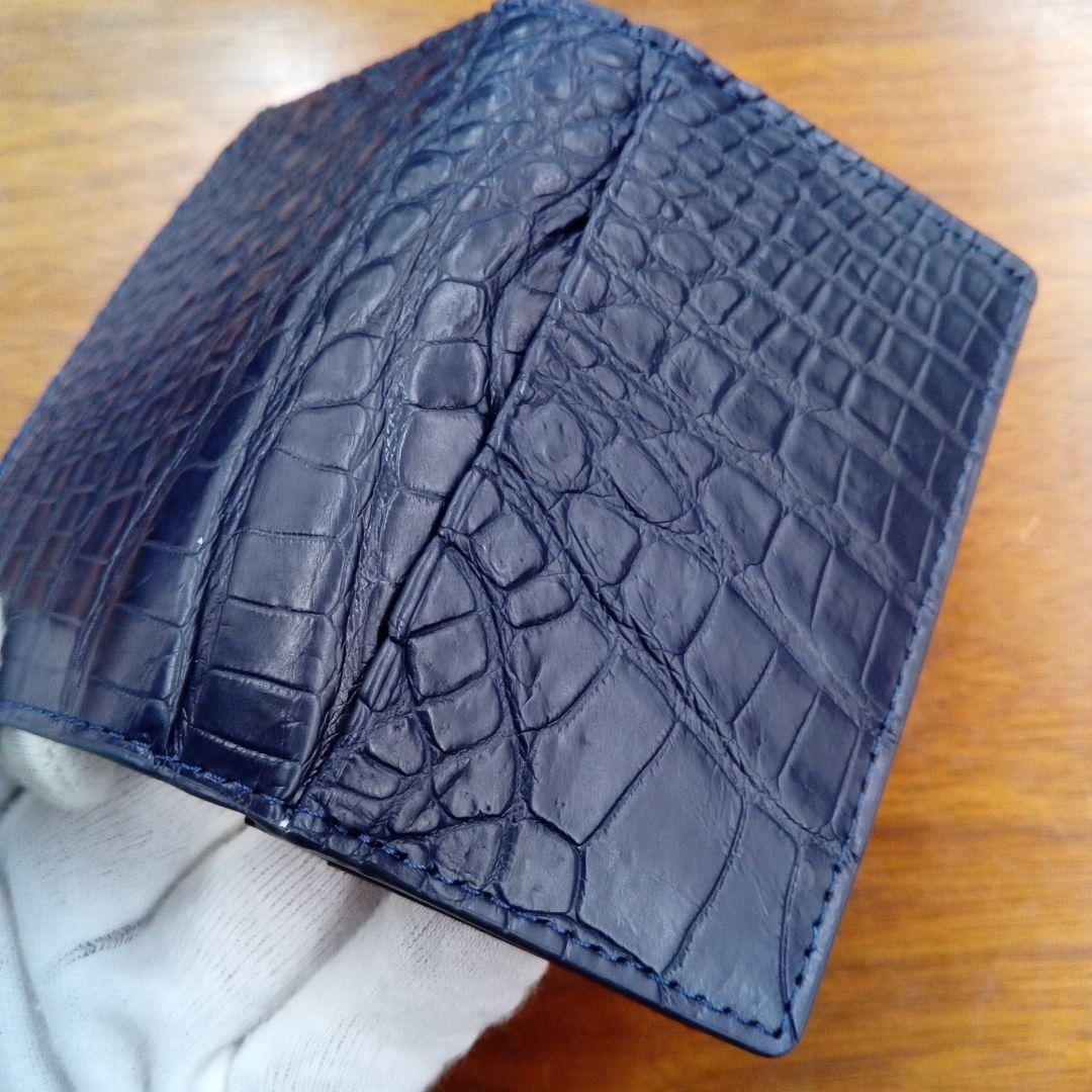 ネイビー　クロコダイル　クロコ　名刺入れ　カードケース　本革