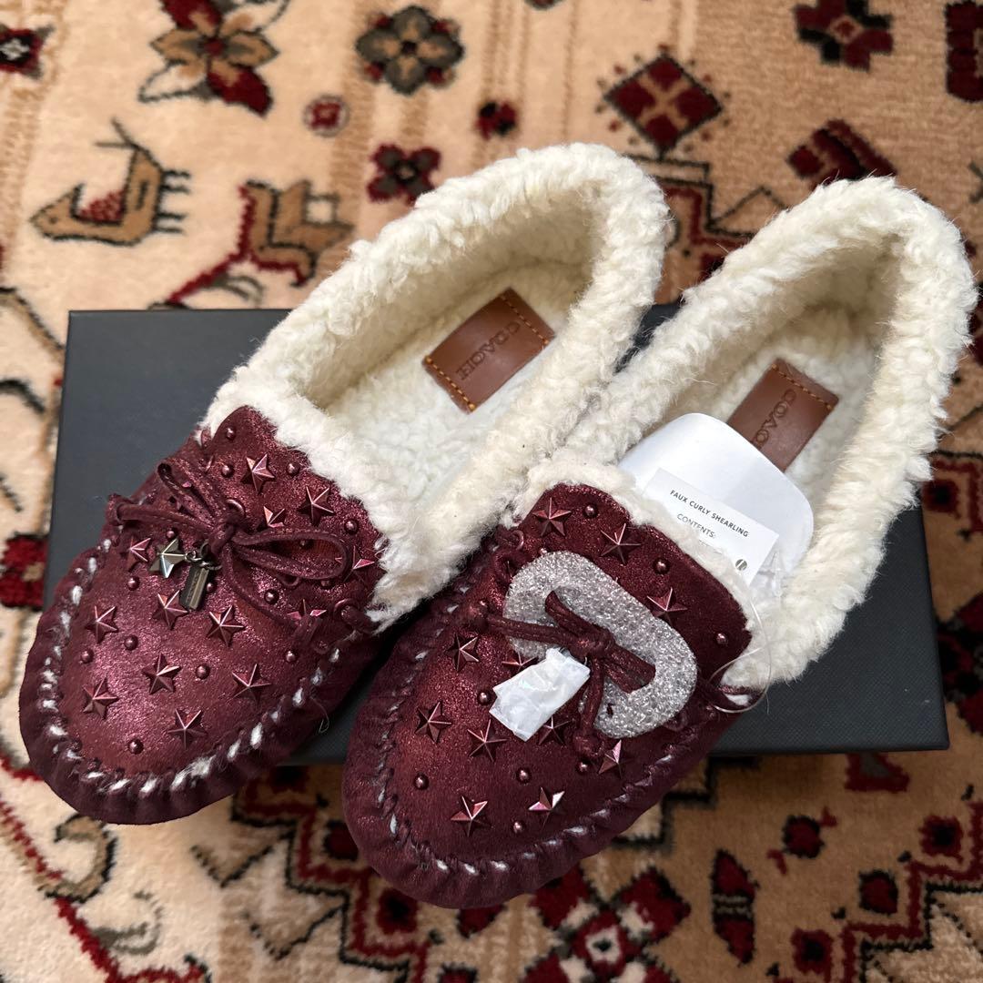 COACH バーガンディ スタッズ モカシン