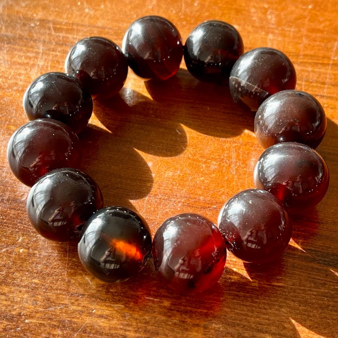 22mm 天然 琥珀 ブルー アンバー チェリー ブレスレット 高品質 アンバー