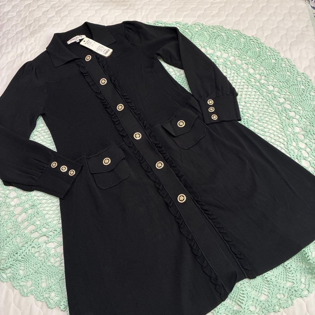 スーパービューティー☆44☆新品タグ付金ボタン飾りの襟付きニットカーディガン