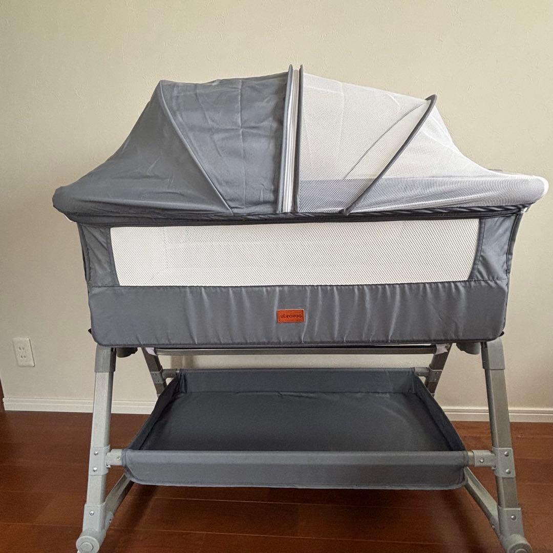 【中古】添い寝のできるベビーベッド♪高さ調節 ゆらゆら寝かしつけ