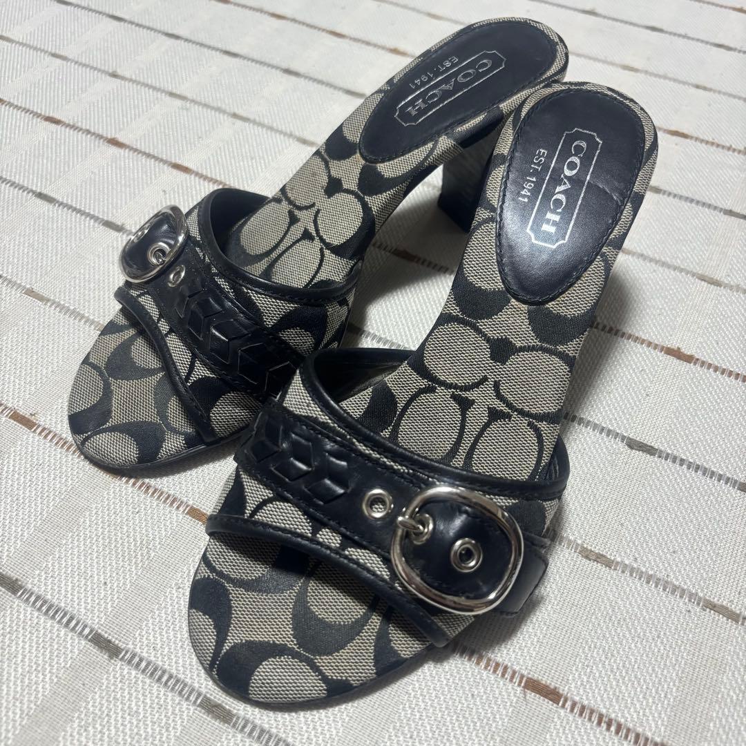 COACH サンダル ミュール 黒/ベージュ