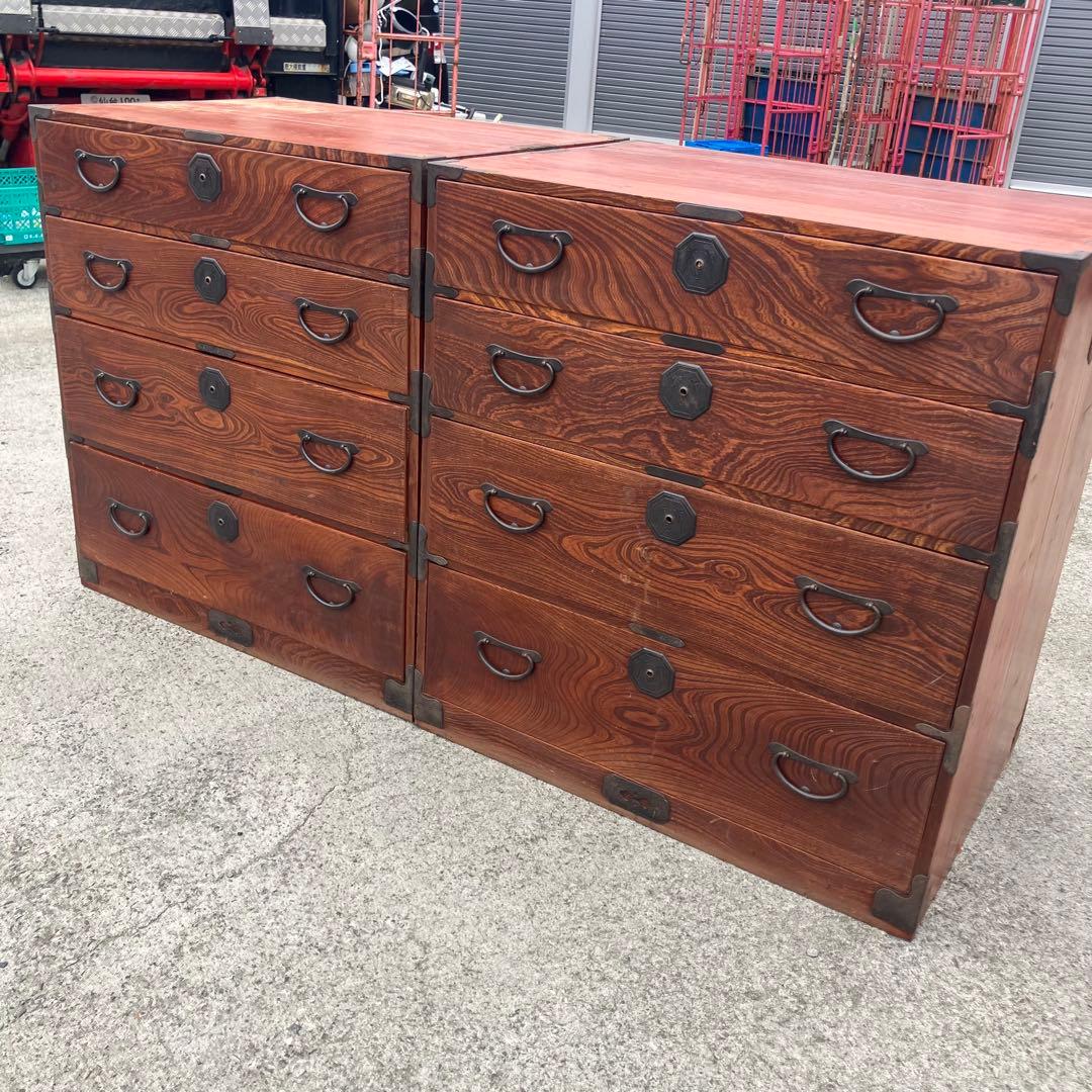 ① 昭和レトロ 古家具 大型 仙台箪笥 4段 引き出し時代箪笥 古家具ビンテージ