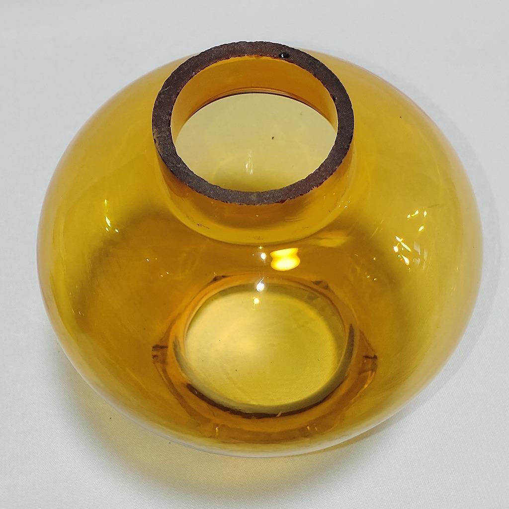 オイルランプ 硝子製 古硝子 琥珀色 最大直径約130㎜ 高さ約320㎜ レトロ