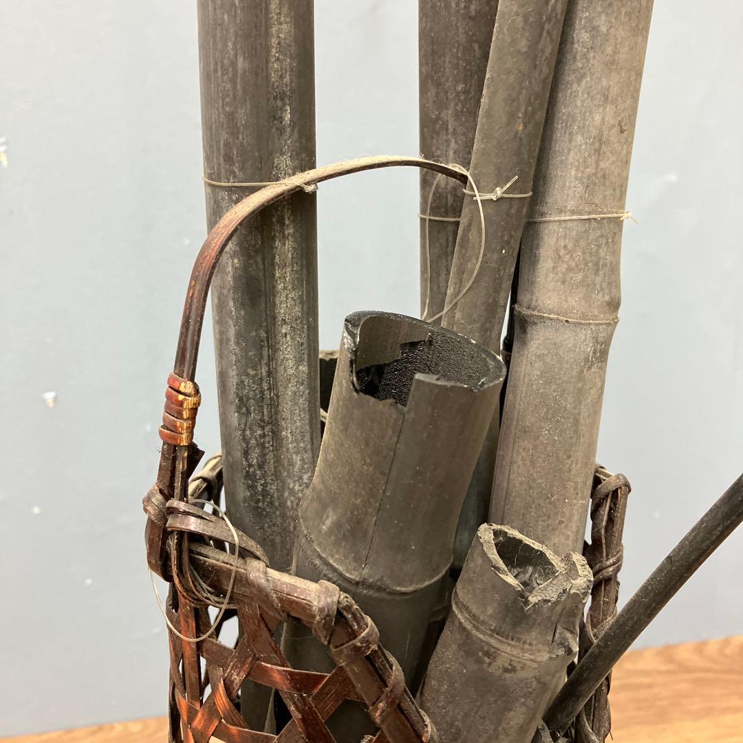 4F 趣のある逸品 竹籠 花籠 花器 竹炭 古竹 セット 囲炉裏演出 インテリア