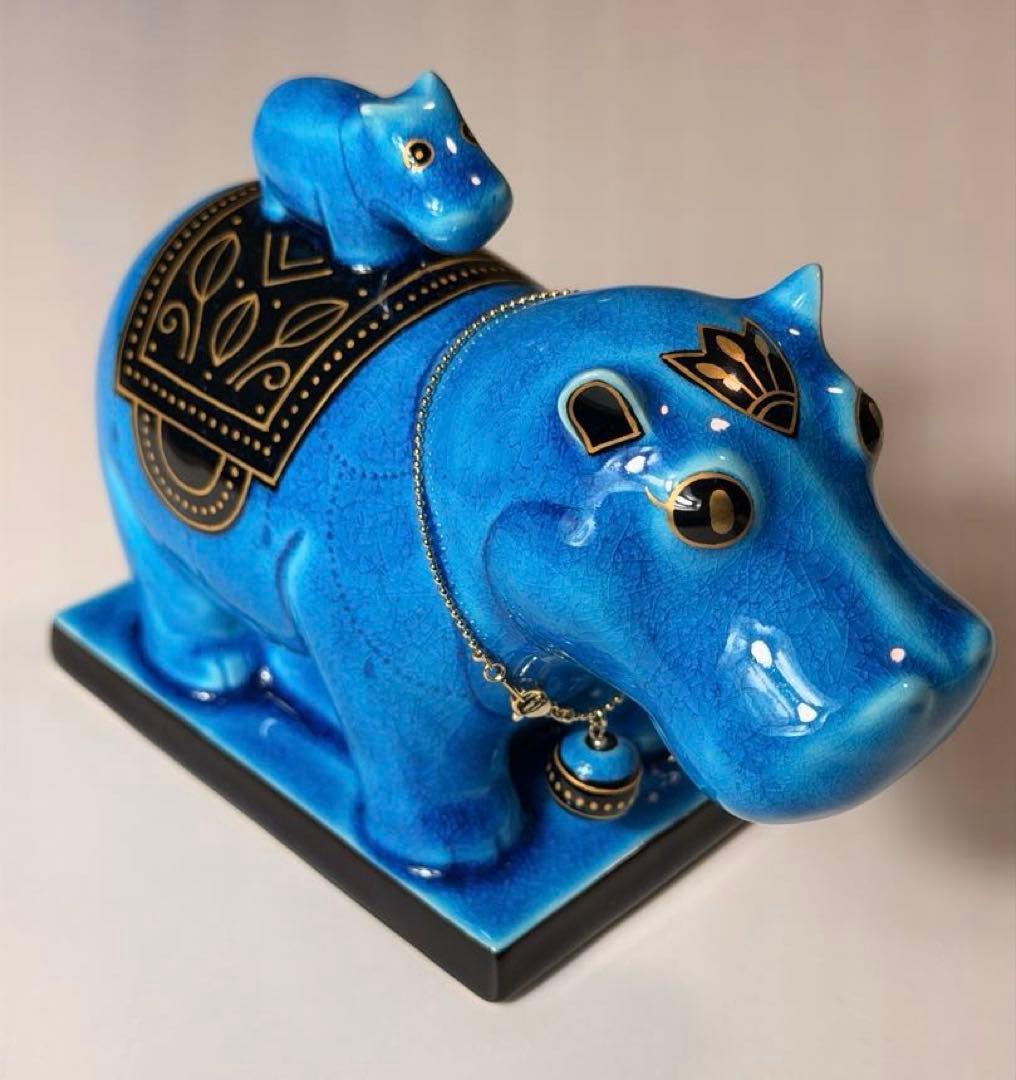 #美濃焼 幸兵衛窯 エジプト神 九栄神　タウレト　カバ 青釉 S-1