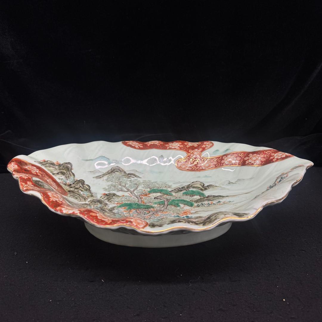 古伊万里焼　江戸後期〜幕末頃　色絵山水絵図 大鉢40cm