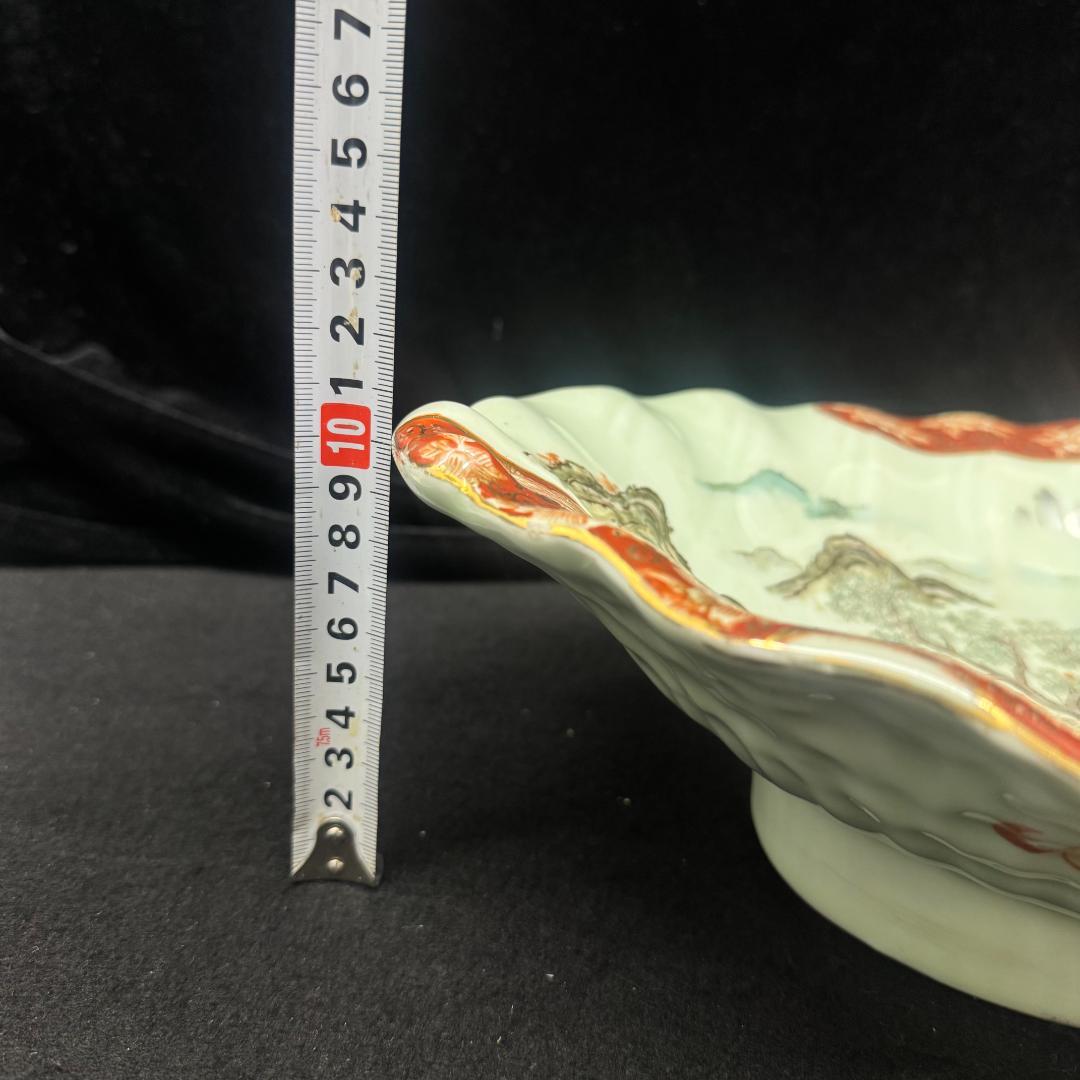 古伊万里焼　江戸後期〜幕末頃　色絵山水絵図 大鉢40cm