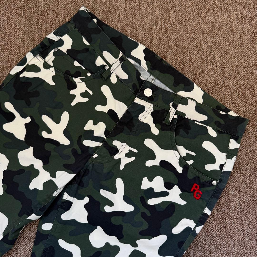 極美品　パーリーゲイツ　パンツ　迷彩　カモ柄　M〜L相当　アーミー　4 白　黒