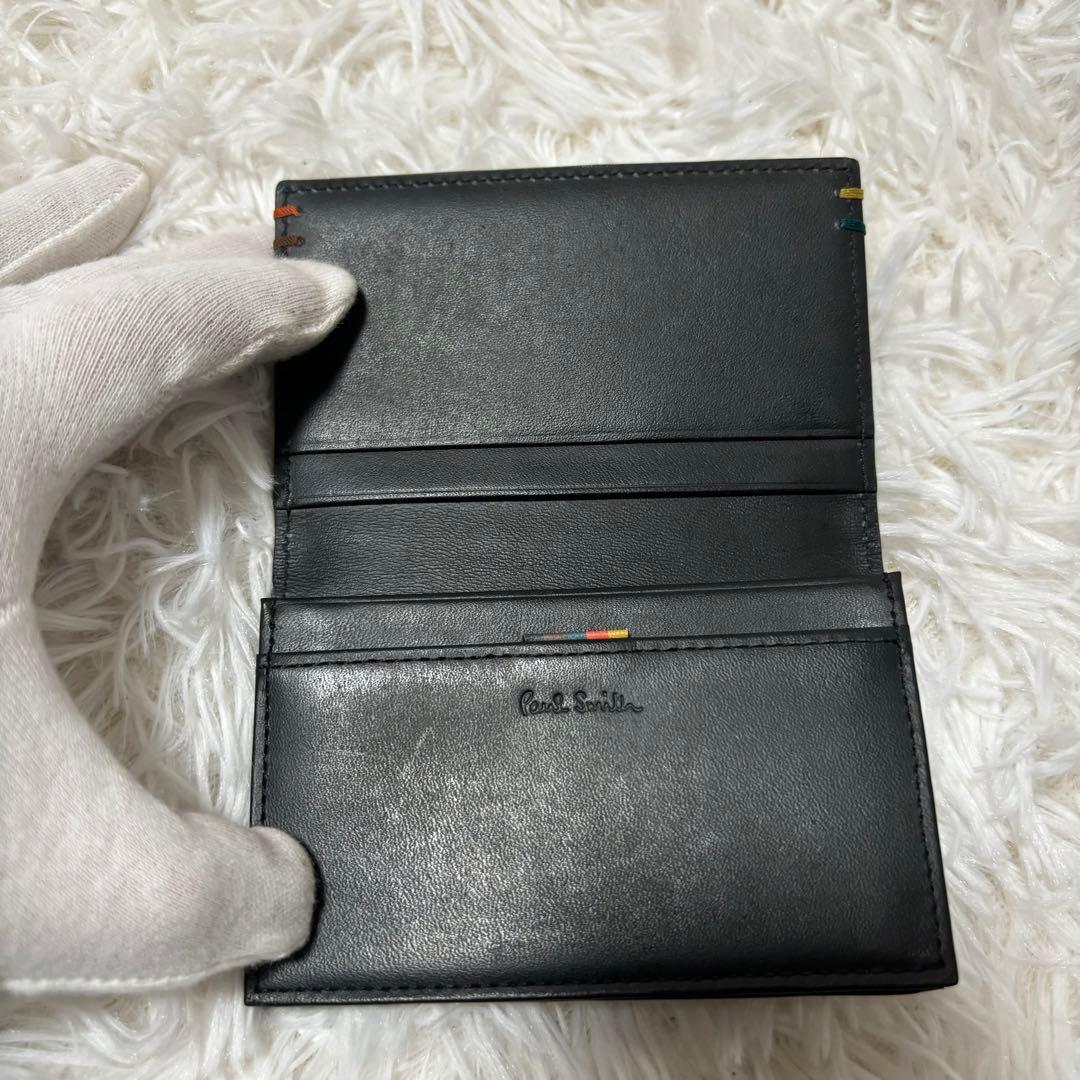 未使用品級✨ポールスミス　ハイライトステッチ　レザー　名刺入れ　カードケース　黒
