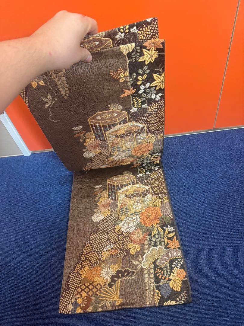 2663袋帯 古代彫金紋 西陣織 金糸　高級上質上品　約440cm 未使用