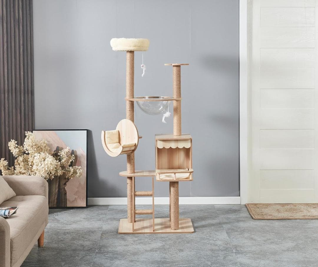 Yilucess 猫タワー キャットタワー 360°透明宇宙船 高さ155cm