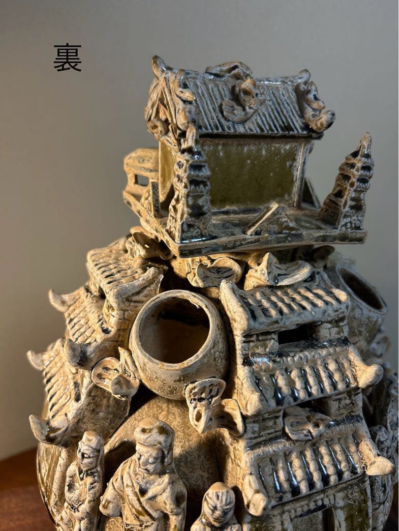 中国骨董　青磁神亭壺(せいじしんていこ) 漢緑釉　三国時代