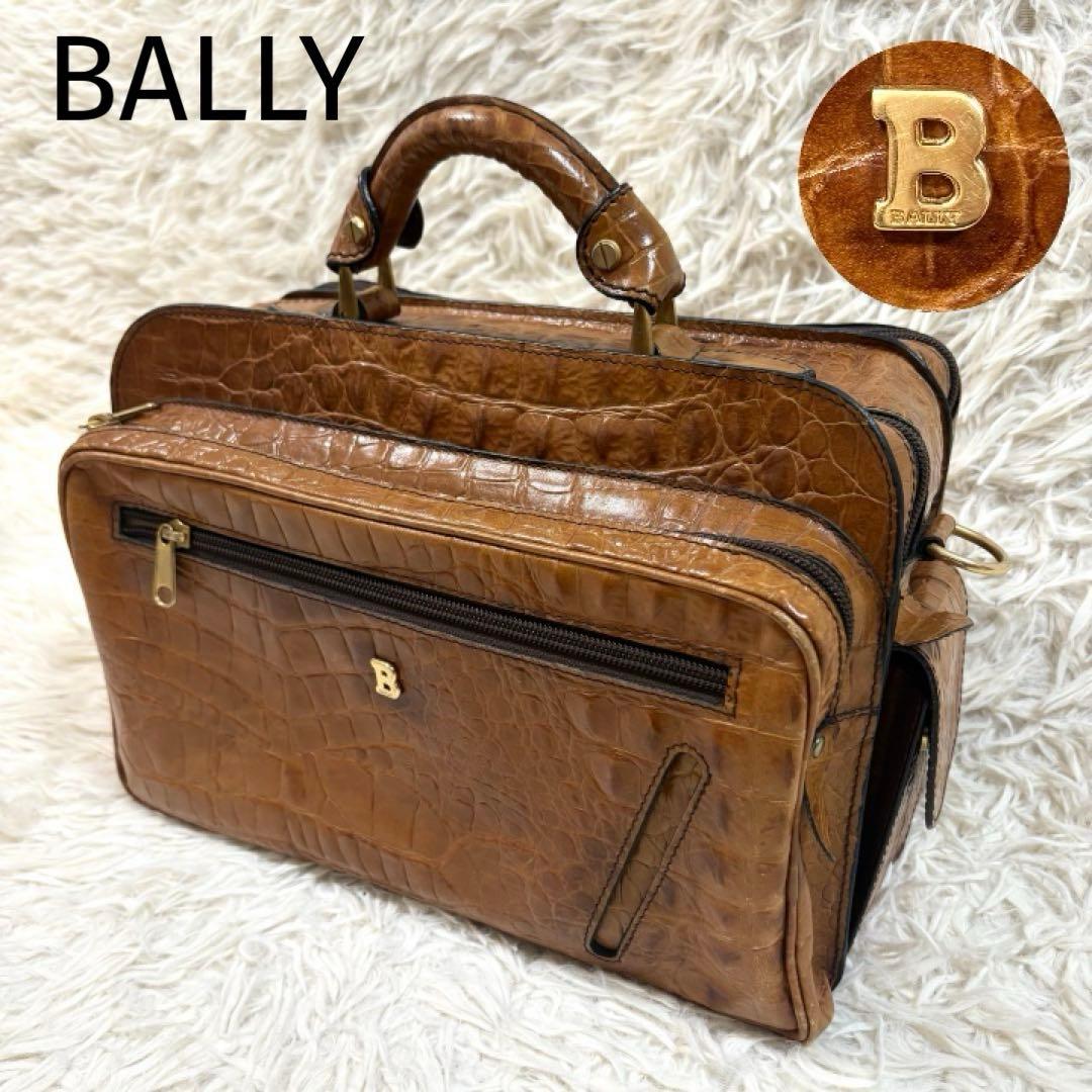 ✨良品✨ バリー　クロコ型押し　ミニボストンバッグ　ビジネスバッグ　ユニセックス