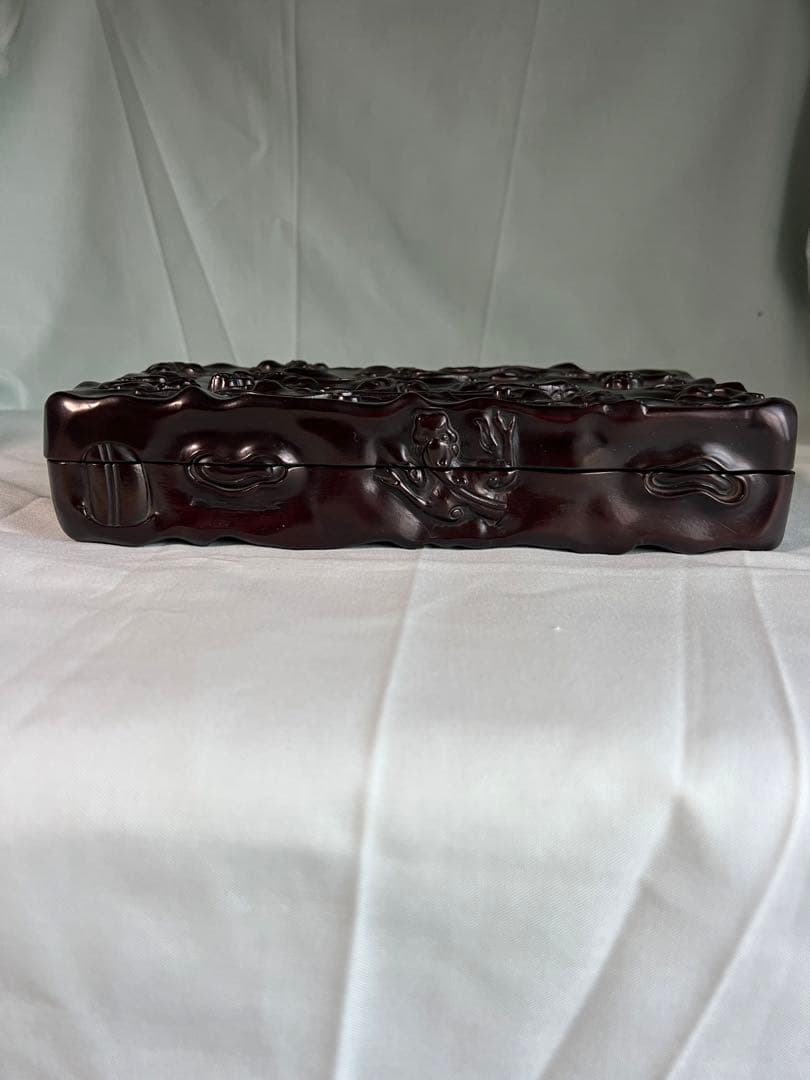 中国美術 ハイレリーフ 細密彫刻 紫檀 唐木 箱 香盒 文房品