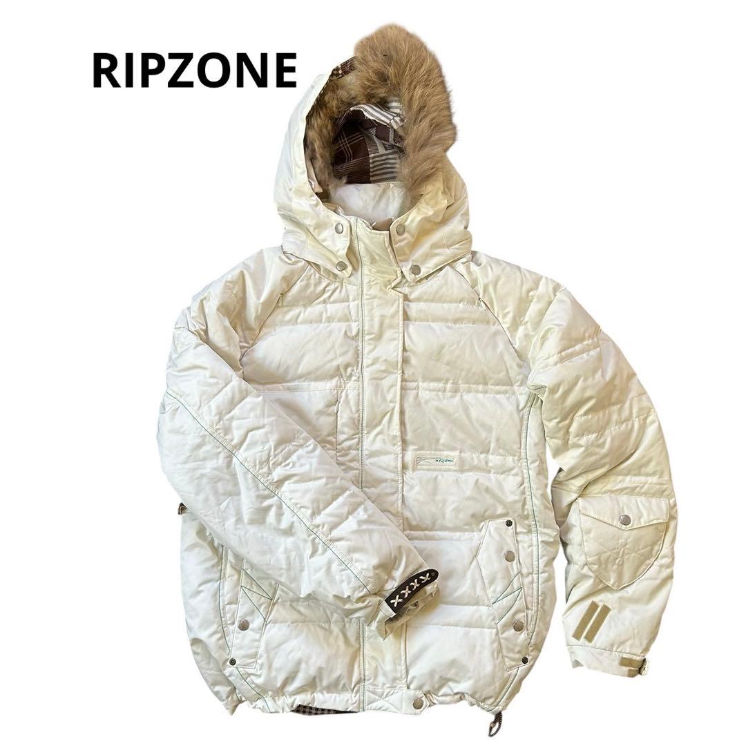 【美品】RIPZONE ダウン スノーボードウエア L多機能＆未使用 ファー 白