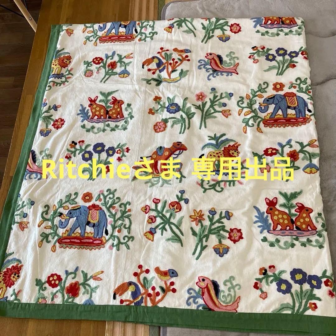 Shyam Ahuja インド綿 フリークロス エリアラグ ベッドカバー