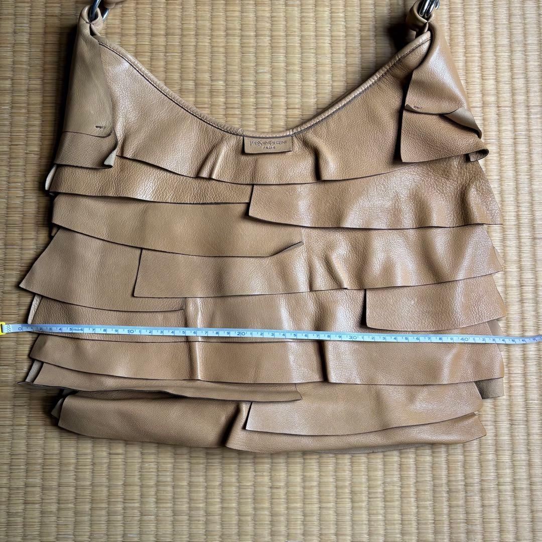 美品イヴサンローランサントロペフリルレザーワンショルダーバックキャメル