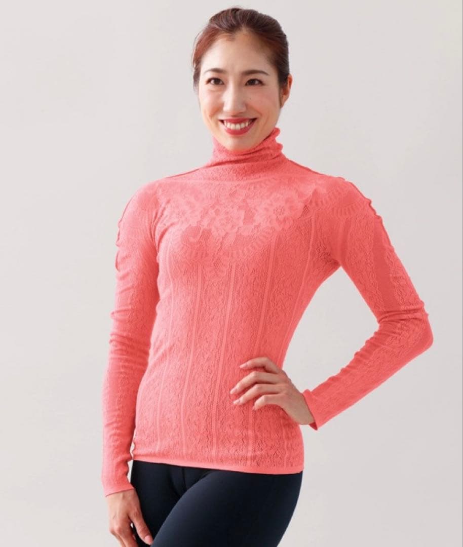 ノーソーイングニット　バックレースアップハイネック　コーラル