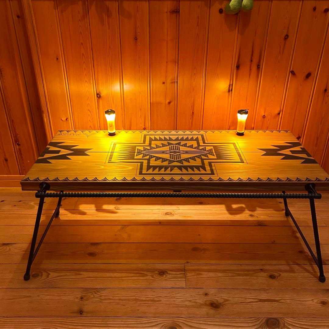 No.553 アイアンローテーブル オルテガテーブル　ネイティブ柄