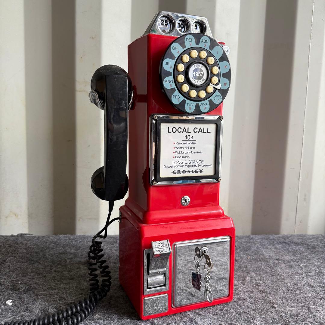 H67希少品 動作品✨　CROSLEYレッドダイヤル式公衆電話　コレクション