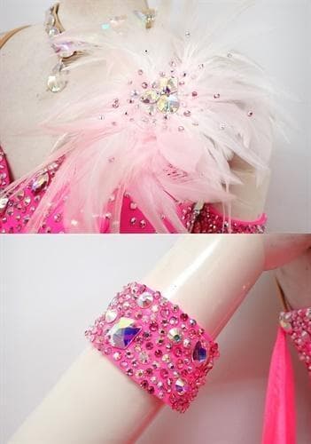 B1580【チャコット】S★ピンク/羽根/スワロ/スタンダードドレス☆社交ダンス