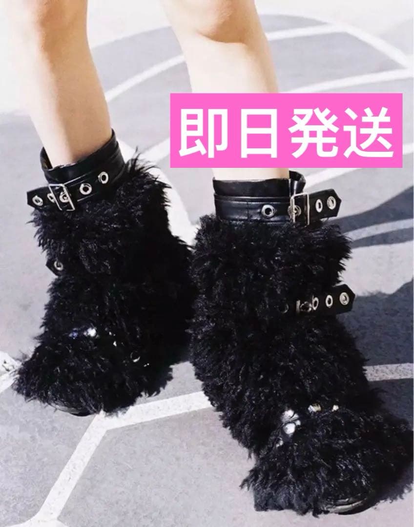 即購可cfierce ブラック　ファー　レッグウォーマー　y2k 00s
