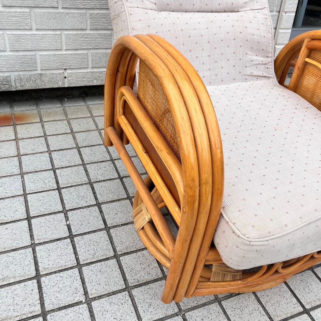 昭和レトロ 回転式ラタンリクライニングチェア アームチェア ヴィンテージ 籐家具