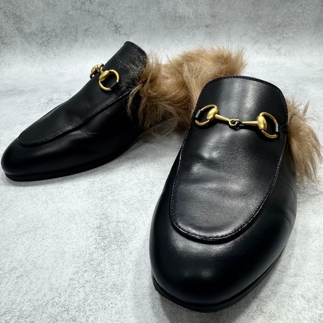 GUCCI グッチ レディース ミュール プリンスタウン ホースビット ファー